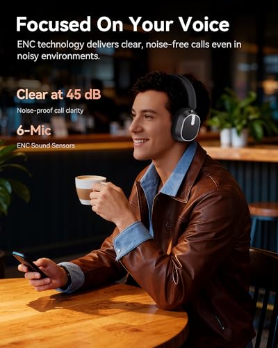 Active Noise Cancelling Headphones,120H Playtime Bluetooth 6.0 Wireless Headphones with Power Display & 6-Mic ENC Calls, 360° Spatial Audio Over Ear Headphones Foldable Headset for Travel Office Game Photo 3