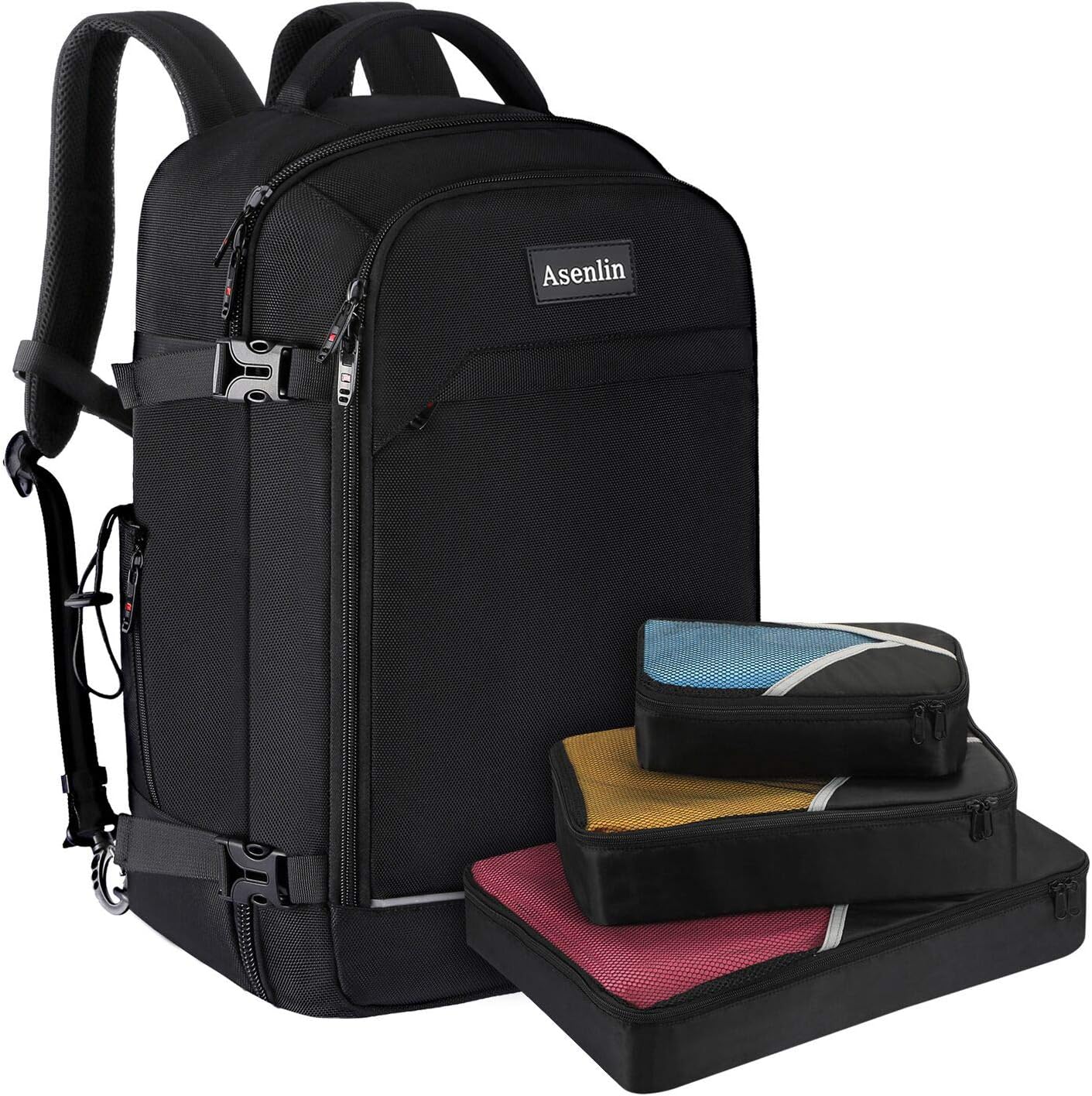 Asenlin 40L travel backpack black with packing cubes