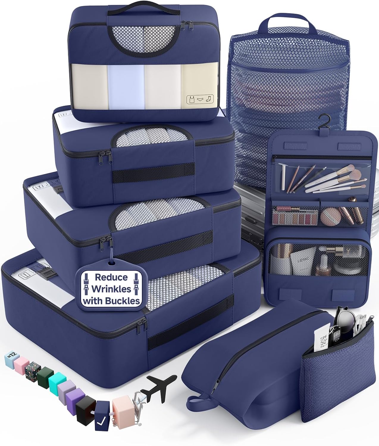 Veken packing cubes travel set with shoe and toiletry bags